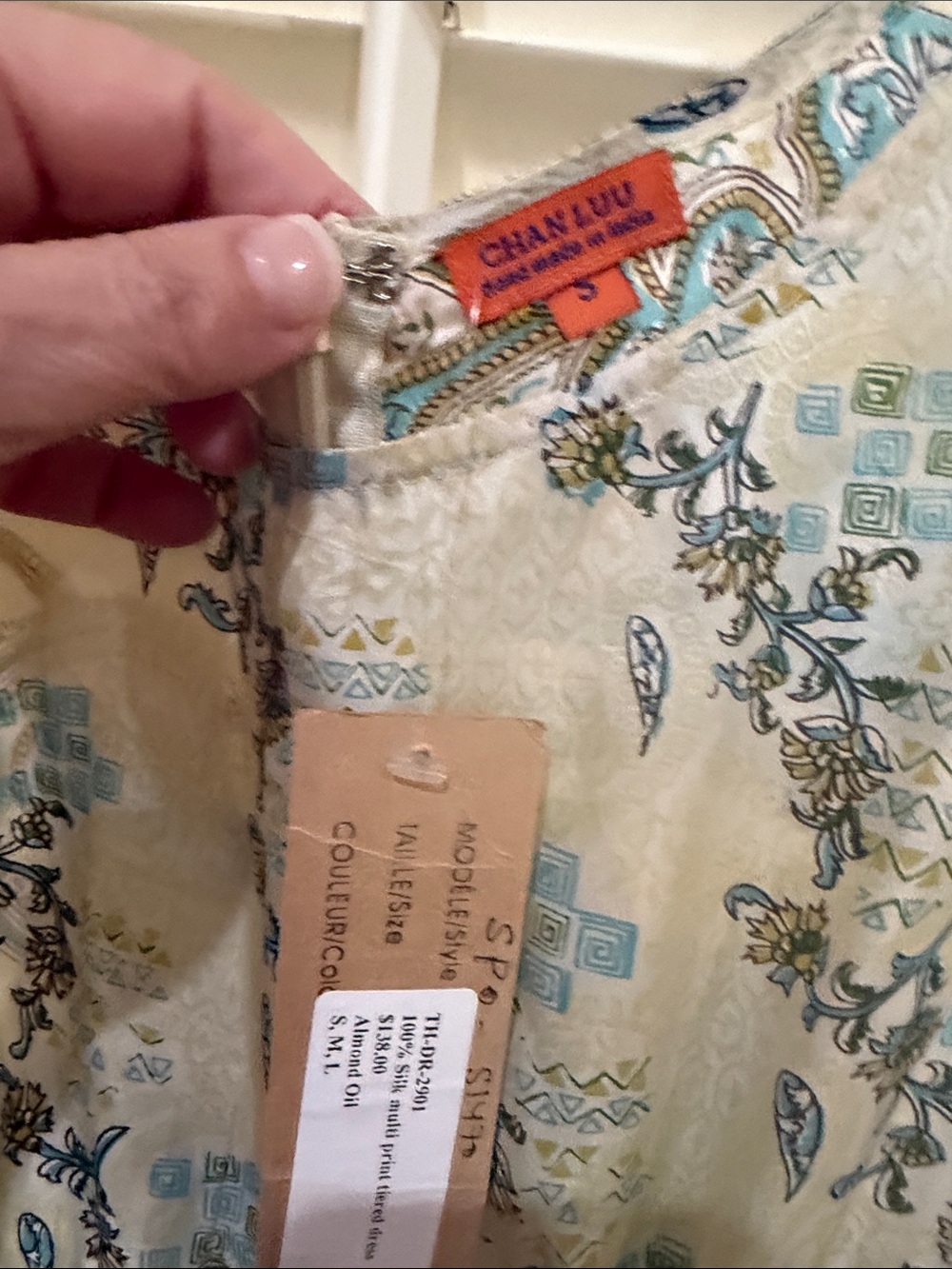 Chan Luu Cream Dress with Aqua and Green Floral Print. Size small.NWT - Picture 4 of 6
